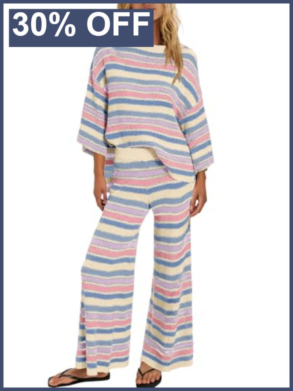 Women's Oversized Striped Sweater & Wide Leg Pants Lounge Set 2 Piece